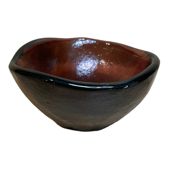 Dark Purple Thick Art Glass Bowl Candy Dish .25 in Thick 3" x 5.5" Grape Vintage - Picture 2 of 10